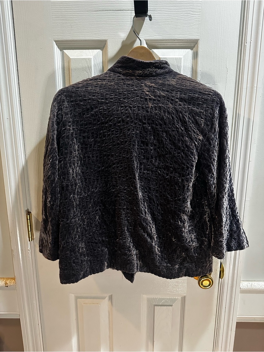 Eileen Fisher Quilted Velvet Lattice Open Front Jacket Crushed Gray 3/4 Sleeve S - Picture 3 of 6